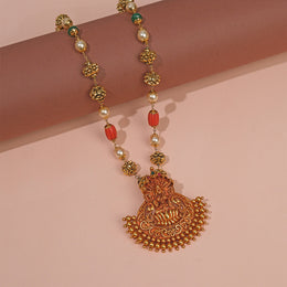 Temple Silver Lakshmi Devi Pendant with Lotus Detailing