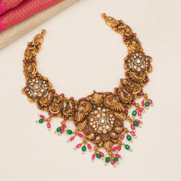 Antique Silver Lakshmi Devi Necklace with Kundans