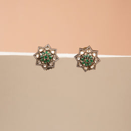 Traditional Kundan and Green Stone Studs