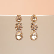 Elelgant Silver Kundan Earrings with Floral Drop Hangings