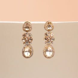 Elelgant Silver Kundan Earrings with Floral Drop Hangings
