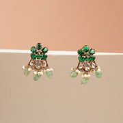 Silver Emerald Earrings with Kundans and Pearls