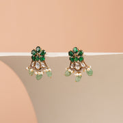 Silver Emerald Earrings with Kundans and Pearls