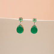 Simple Green Stone Silver Drop Earrings