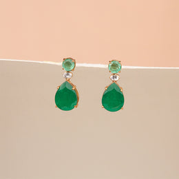 Simple Green Stone Silver Drop Earrings