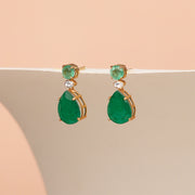 Simple Green Stone Silver Drop Earrings