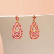Regal Silver Drop Shaped Earrings with Red Stones