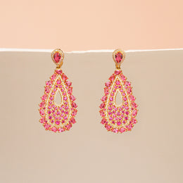 Regal Silver Drop Shaped Earrings with Red Stones