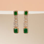 Classic Silver Green Stone Studded Hangings with Leaf Design