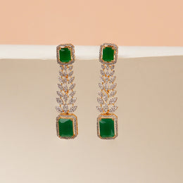 Classic Silver Green Stone Studded Hangings with Leaf Design