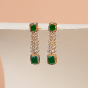 Classic Silver Green Stone Studded Hangings with Leaf Design