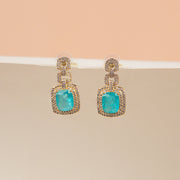 Simple Square Shaped Earrings with Green Stone