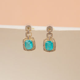 Simple Square Shaped Earrings with Green Stone