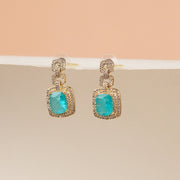 Simple Square Shaped Earrings with Green Stone