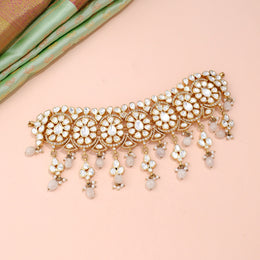 Elegant Polki Floral Necklace with White Bead Drops