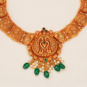 Temple Silver Laskhmi and Peacock Necklace with Rubies and Emeralds