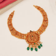 Temple Silver Laskhmi and Peacock Necklace with Rubies and Emeralds