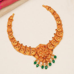 Temple Silver Necklace with Ruby Potas and Emerald Beads