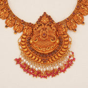 Temple Silver Peacock Necklace with Ruby Potas