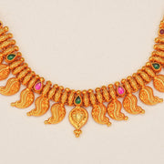 Temple Silver Necklace with Coloured Kundans