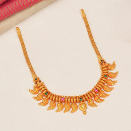 Temple Silver Necklace with Coloured Kundans