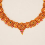 Temple Silver Floral Necklace with Emerald and Ruby Potas