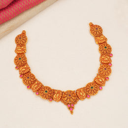 Temple Silver Floral Necklace with Emerald and Ruby Potas