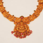 Temple Silver Lakshmi Devi and Peacock Necklace