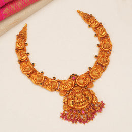 Temple Silver Lakshmi Devi and Peacock Necklace