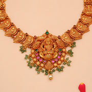 Nature-Inspired Temple Silver Parrot and Lakshmi Necklace