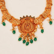 Temple Peacock Highlight Necklace with Emerald Bead Hangings