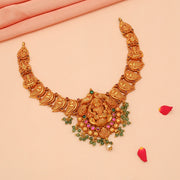 Nature-Inspired Temple Silver Parrot and Lakshmi Necklace