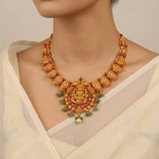 Nature-Inspired Temple Silver Parrot and Lakshmi Necklace