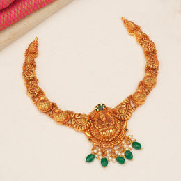 Temple Lakshmi Devi Necklace with Emerald Beads