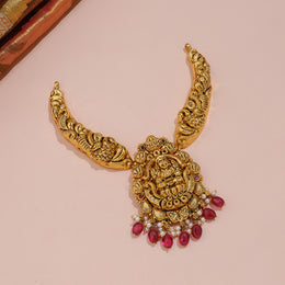 Antique Lakshmi Temple Necklace with Ruby Bead Drops