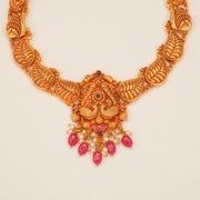 Temple Silver Necklace with Leaf Design