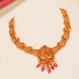 Temple Silver Necklace with Leaf Design