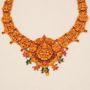 Temple Silver Lakshmi Devi Necklace with Peacock Highlights and Rubies
