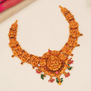 Temple Silver Lakshmi Devi Necklace with Peacock Highlights and Rubies