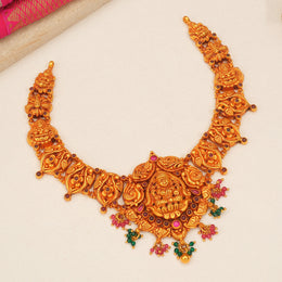 Temple Silver Lakshmi Devi Necklace with Peacock Highlights and Rubies