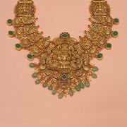 Traditional Heavy Silver Haaram with Lakshmi Devi and Peacock Highlights