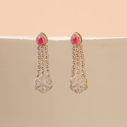 Radiant Silver CZ Hangings with Red Stone and Floral Design