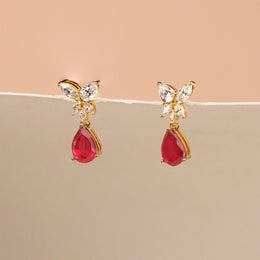 Simple Silver Earrings with Red Drops