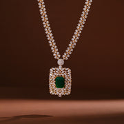 Floral Silver Neckalce with Emerald Pendant