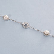Elegant Office Wear Silver Bracelet with Pearl Highlights