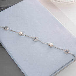 Elegant Office Wear Silver Bracelet with Pearl Highlights