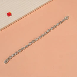 Floral and Leaf Design Silver Bracelet with CZ Stones