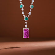 Silver Turquoise CZ Necklace with Pink Stone Pendant