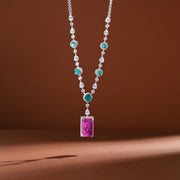 Silver Turquoise CZ Necklace with Pink Stone Pendant