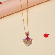 Silver Chain with Pink Moissanite Stone and CZ Pendant